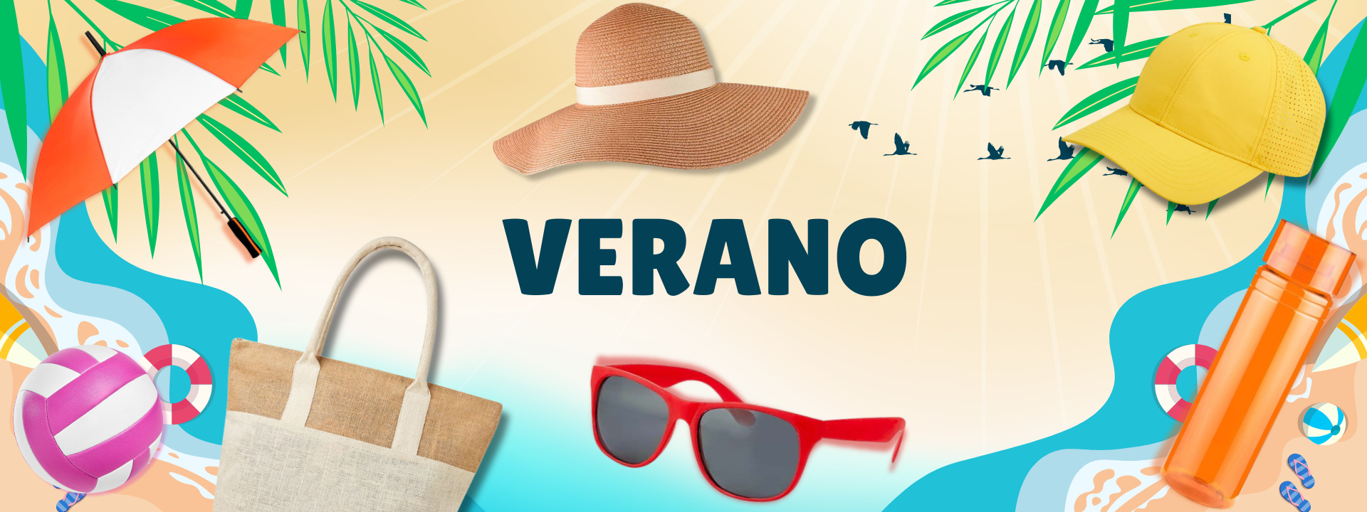 Banner de catálogo de artículos promocionales de Reyprom para el Verano